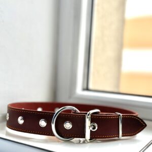 Natūralios odos antkaklis su žiedu 24-58cm