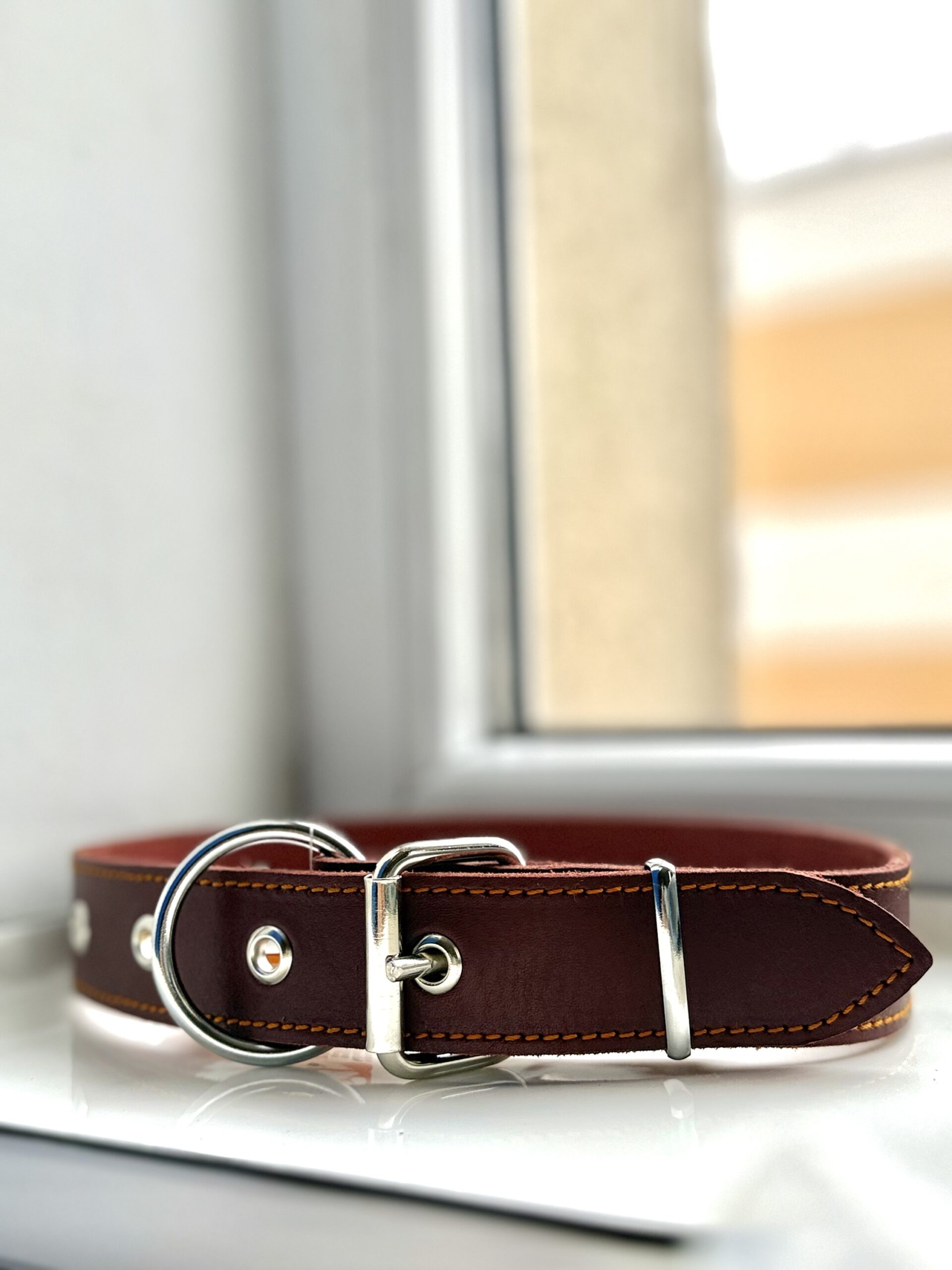 Natūralios odos antkaklis su žiedu 24-58cm - Image 3