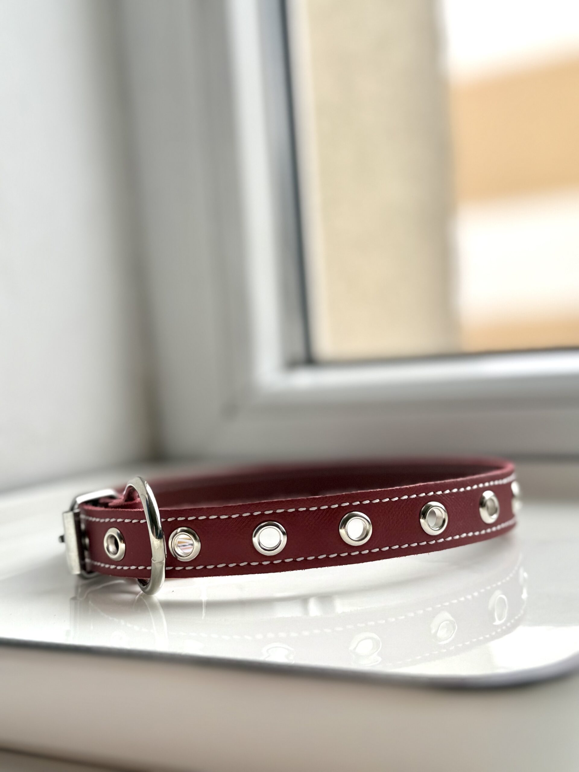 Natūralios odos antkaklis su žiedu 23-46cm - Image 2