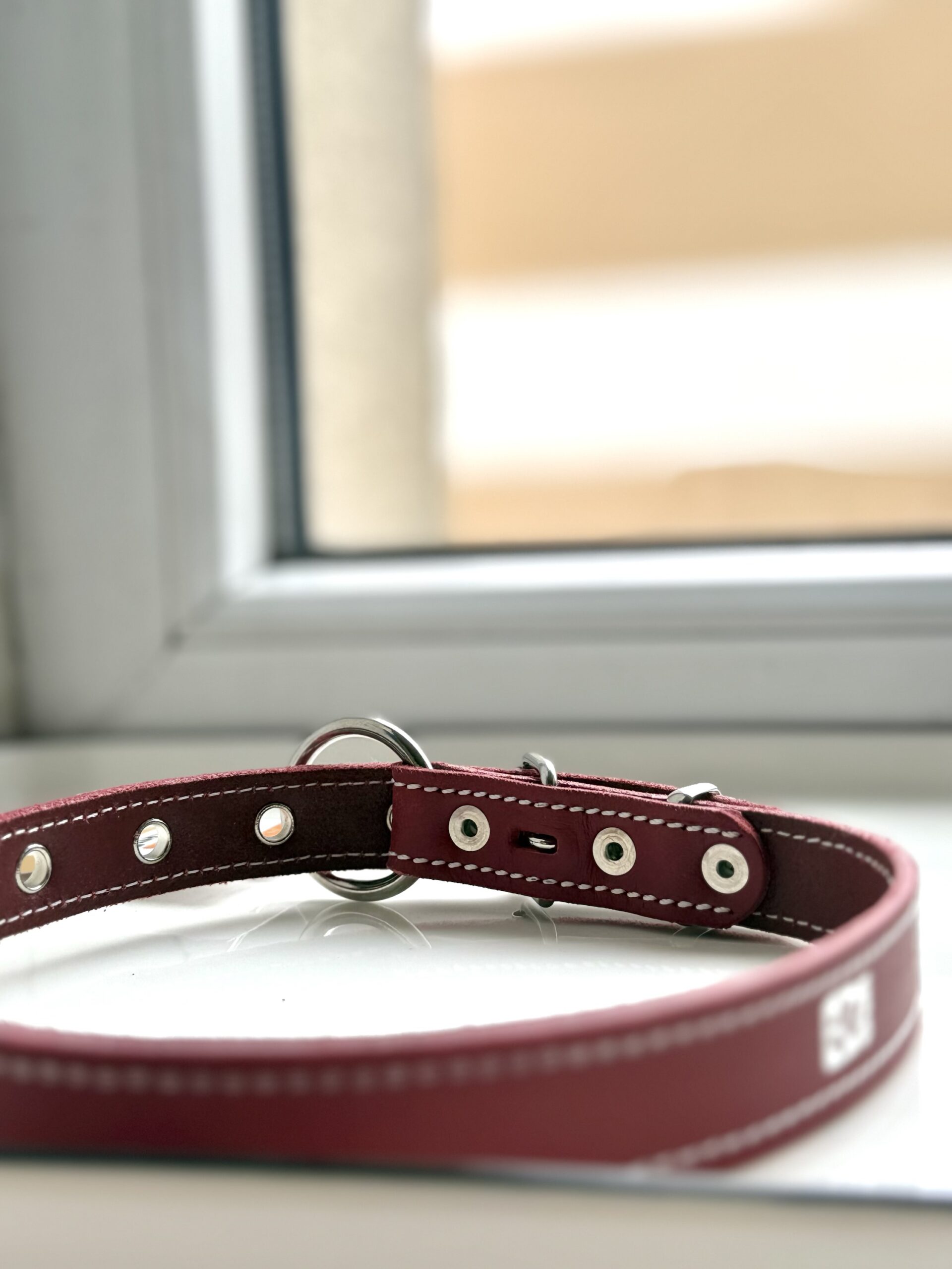 Natūralios odos antkaklis su žiedu 23-46cm - Image 3